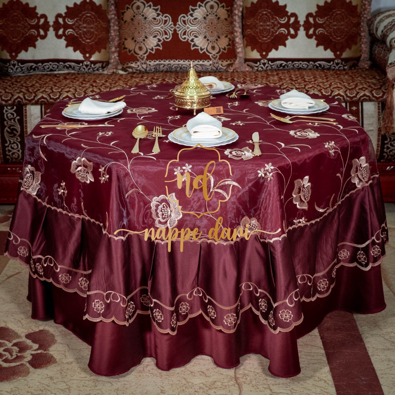Nappe Grenat à fleurs Gold pour Table Ronde
