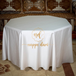 Nappe Blanc à fleurs Gold pour Table Ronde