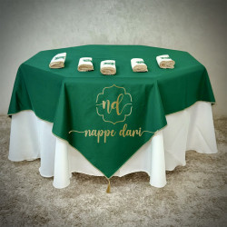 Nappe de table Double Face, couleur verte /face avec motif et face simple élégante  - Carrée -140 cm