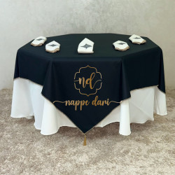 Nappe de table Double Face, couleur noire /face avec motif et face simple élégante  - Carrée -140 cm