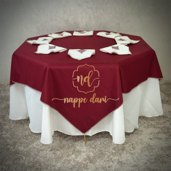 Nappe de table Double Face, couleur Bordeau /face avec motif et face simple élégante  - Carrée -140 cm