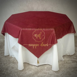 Nappe de table Double Face, couleur Bordeau /face avec motif et face simple élégante  - Carrée -140 cm