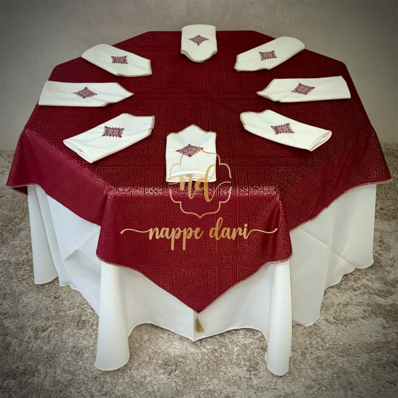 Nappe de table Double Face, couleur Bordeau /face avec motif et face simple élégante  - Carrée -140 cm