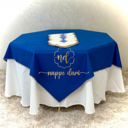 Nappe de table Double Face, couleur Bleu /face avec motif et face simple élégante  - Carrée -140 cm
