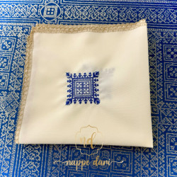 Nappe de table Double Face, couleur Bleu /face avec motif et face simple élégante  - Carrée -140 cm