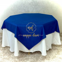 Nappe de table Double Face, couleur Bleu /face avec motif et face simple élégante  - Carrée -140 cm