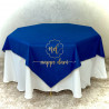 Nappe de table Double Face, couleur Bleu /face avec motif et face simple élégante  - Carrée -140 cm